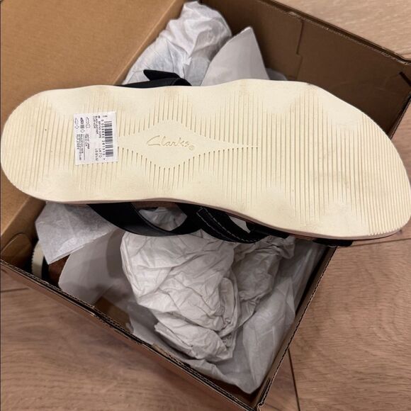 Clarks Black Slide Sandals with Cream Sole - Picture 3 of 4